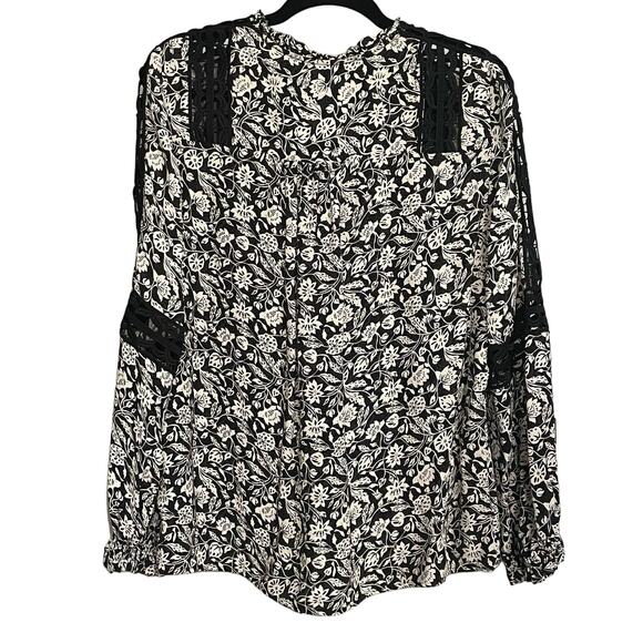 Reiss Top Womens Florence Floral Lace Inset Blouse Sz 8 Boho Tie Ruffle Viscose - Picture 3 of 9